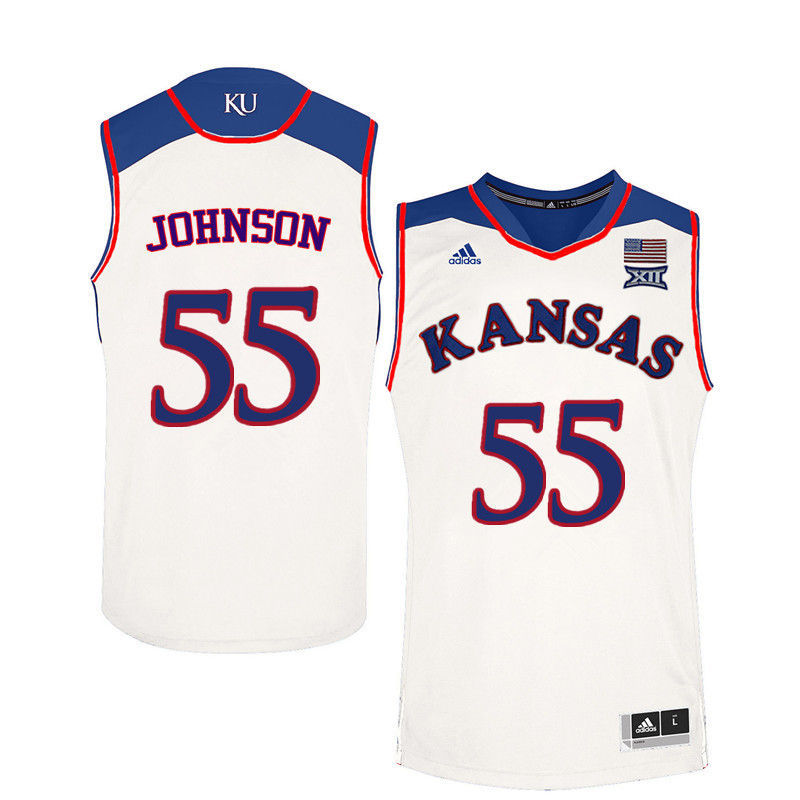 Men Kansas Jayhawks #55 Tyler Johnson College Basketball Jerseys-White